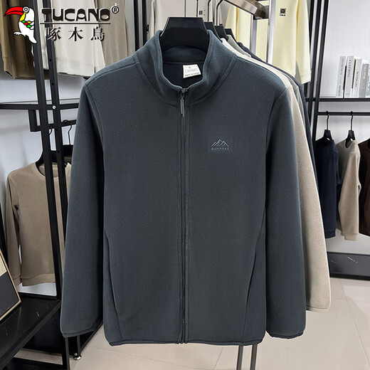 Woodpecker (TUCANO) coat men's autumn and winter cardigan stand collar polar fleece sweatshirt men's casual loose fleece men's medium gray XL