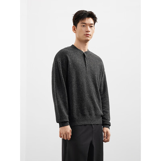 GXG Men's Henley Neck Sweater Unisex Winter Lazy Knitted Sweater 25 Years New #G25D204016 Black Gray XL