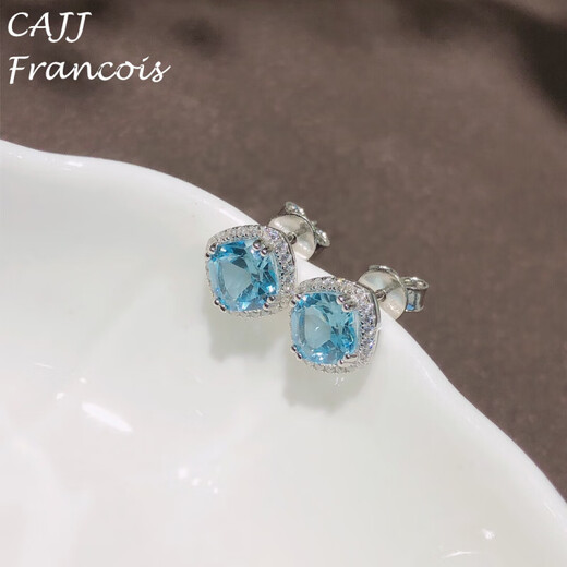 Keshan topaz earrings for women, daily commuting, simple, 925 silver, given as a gift, for self-wear, natural colored gemstones, jewelry and gemstones