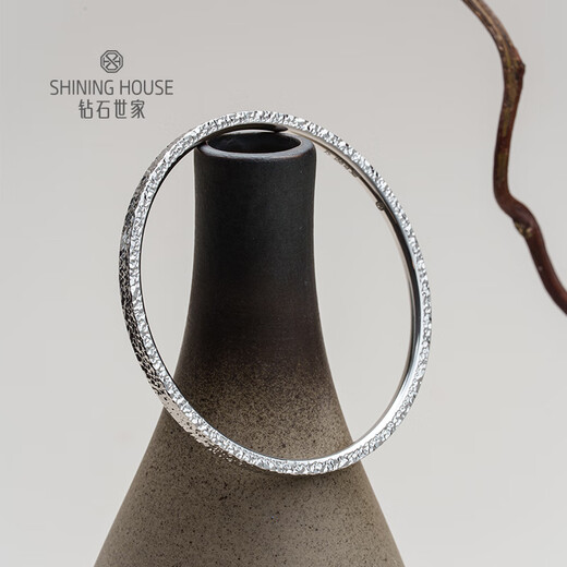 Diamond Family PT950 Platinum Bracelet Crushed Ice Sparkling Platinum Bracelet Fashionable Versatile Hand Accessory Holiday Gift for Girlfriend Inner Diameter 54mm Approximately 10.29g