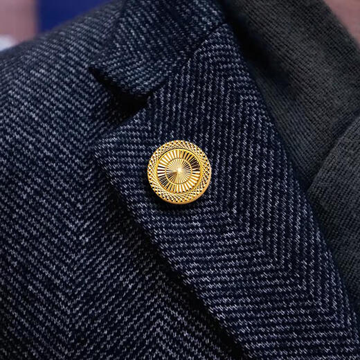 OEIN金银色圆形轧花大气金属胸花领扣西服男士西装蝴蝶扣胸针胸章徽章 金色圆形轧花胸针