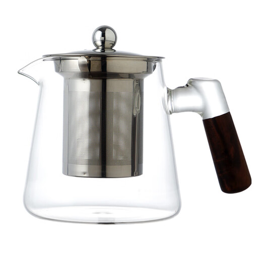New glass teapot household teapot high temperature resistant solid wood side handle floral teapot boiling water teapot tea set set leisurely time teapot 500ml single pot