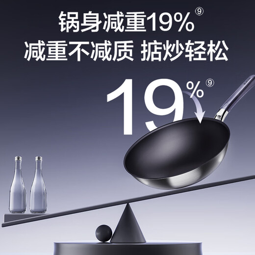 Supor titanium uncoated stainless steel non-stick wok third generation with standing lid 32cm induction cooker wok EC32AWT01