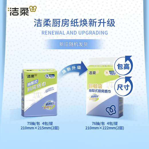 Jierou Kitchen Tissue Paper 75*4 packs double-layer thickened water-absorbent and oil-absorbent disposable lazy rags Large Specifications shipped randomly