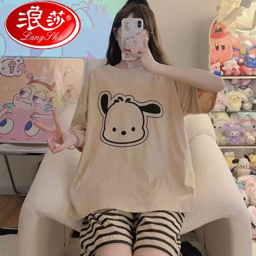 浪莎特大码睡衣女夏款2025新款夏季短袖短裤甜美两件套学生女家居服套 273#蓝笑脸+693黑笑脸 M码建议[70-95斤] 均码