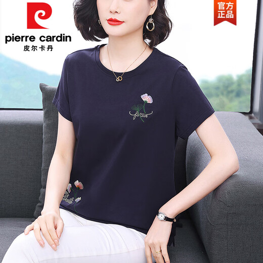 
Pierre cardin pure cotton short-sleeved T-shirt for women's mother summer 2025 new middle-aged age-reducing loose top fashionable and fashionable shirt light blue 7373 models M Recommended 90-105Jin [Jin equals 0.5 kg]