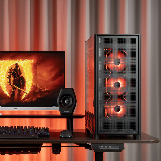 爱国者 扶摇百里 电脑机箱台式机ATX大板360水冷网孔散热电竞游戏台式主机箱 黑色+极光ARGB风扇7正叶