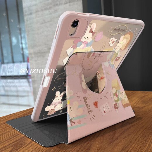 纳柯万720度旋转支架适用华为matepad 11.5s平板壳2024新款pro11防弯Air12防摔SE11寸带笔槽儿童卡通可爱 【R6628粉兔】双面图-粉边-旋转三折式 华为MatePad Ai