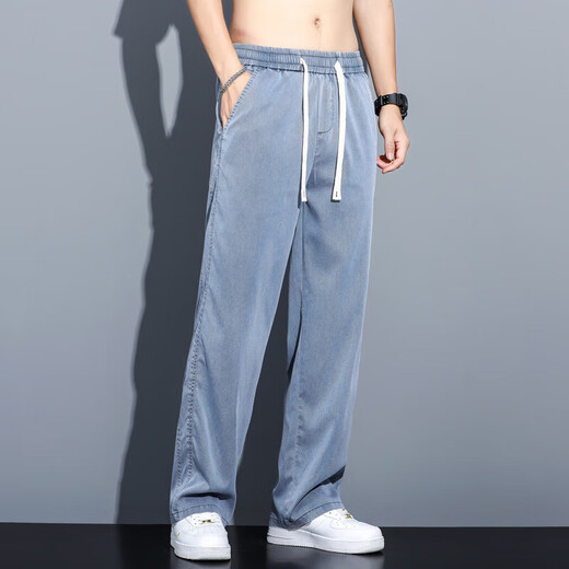 
GY goldlion Jinlilai Tiansi Jeans Men's Black Trendy Brand Straight Loose Men's Ice Silk Wide Legs Simple and Versatile Casual 1048 Gray M (100Jin[Jin equals 0.5 kg])