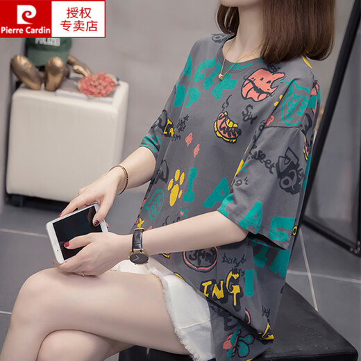 皮尔卡丹（pierre cardin）加大码遮肚子显瘦上衣女2025夏装新款胖肥mm休闲宽松纯棉短袖t恤 9928黄色 M :80-95左右