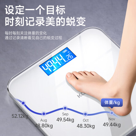 Konka Electronic Scale Weight Scale Intelligent Body Fat Scale High Accurate Electronic Scale Household Weight Weight Loss Sports and Fitness Special Scale 81 Health Data Monitoring [Weight Scale] Fashion White-Intelligent Temperature Measurement [Accurate 0.1KG] Battery