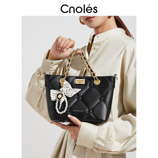 CNOLES【新品】菱格手提包包女式2025新款感百搭单肩斜挎包包女 赫本黑