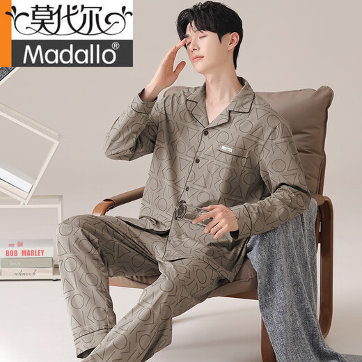 Modal Cardigan Long Ärmeln Herren-Pyjamas Set Frühling, Herbst, Sommer und Winter Baumwolle Home Kleidung Großgröße kann außerhalb koreanischer Schüler männlicher OMM12014 L getragen werden (empfohlene 100-120 Jin [Jin gleich 0,5 kg]))