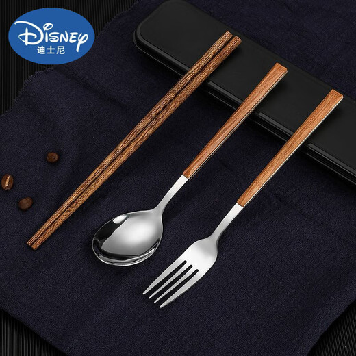 
Disney Student Portable Tableware Set Stainless Steel Chopsticks Spoon Fork Three-Piece Set Office Worker Travel Tableware Storage Box [Gold] Spoon + Chopsticks + Box