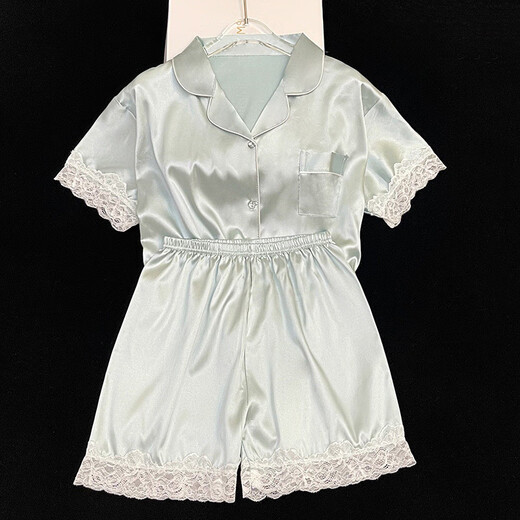 Feste Farbeis-Seiden-Pyjama für Frauen im sommerlichen dünnen Stil, hochwertiger kurzärmeliger Heimkleidung zweiteiler Anzug zum Tragen von außerhalb 9214# XL [vorgeschlagen 115-130jin [Jin ist 0,5 kg]]