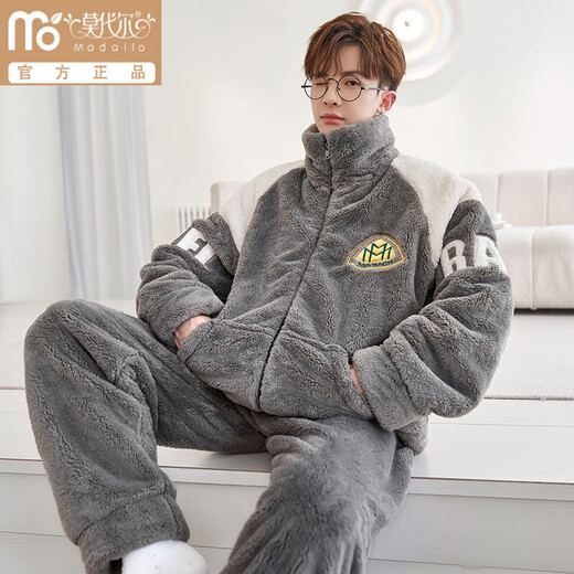 莫代尔男士睡衣加绒加厚秋冬款珊瑚绒大码青年学生冬天家居服套装可外穿 1342迈巴赫 L 男(100-135斤)