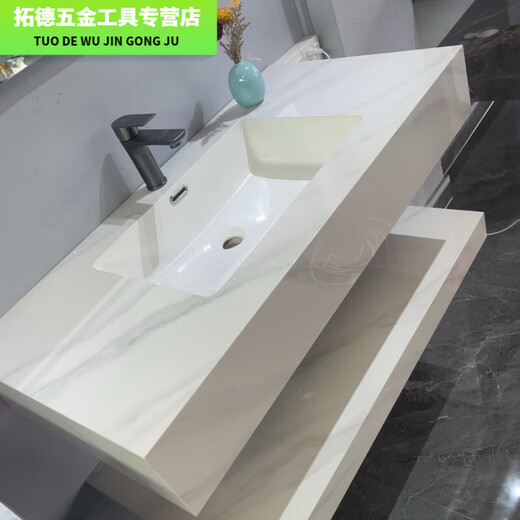 双层岩板无缝洗手台盆一体浴室洗漱洗脸盆酒店卫生间洗脸盆可定制 鱼肚白无缝盆【智能镜送五金全套 SQWY【110*50】已售3568件