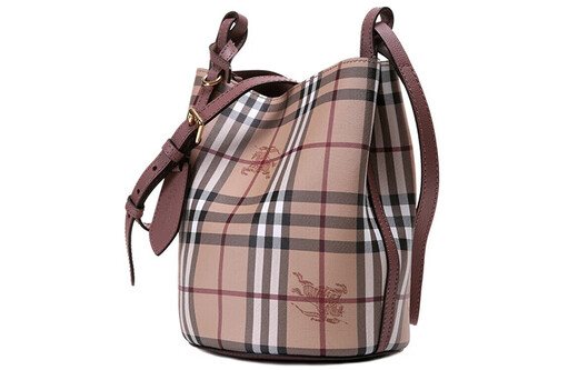 BURBERRY (BURBERRY) war horse print classic check leather bucket bag shoulder bag crossbody bag regular women's style nude color basic package (bag + dust bag)