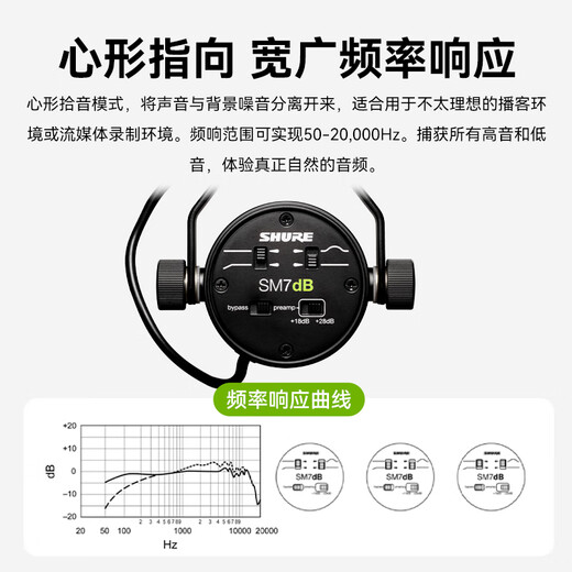 SHURE Shure SM7dB built-in microphone preamplifier dynamic vocal microphone anchor live broadcast stage performance singing karaoke radio audio novel narration recording built-in gain SM7dB official standard comes with accessory package