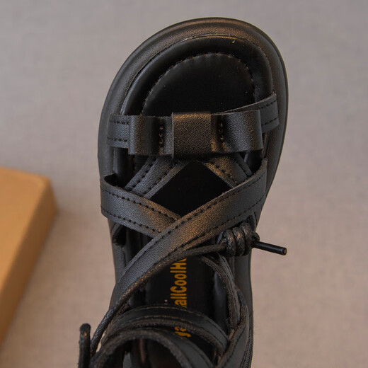 Girls Sandals 2024 Summer New Children's Shoes Little Girls Princess Shoes Soft Sole Casual Roman Shoes Fashionable Beige 35_Inner Length 21.8cm