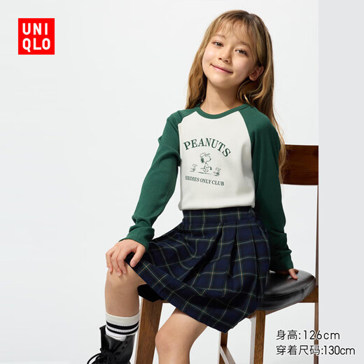 Uniqlo children's clothing boys and girls UT PEANUTS/long-sleeved T-shirt Snoopy 478203 55 turquoise 160