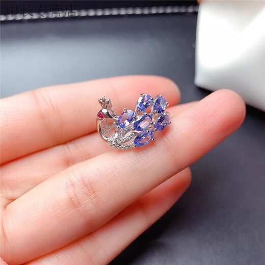 He Jiagong Lao Phoenix 999 sterling silver new model inlaid with tanzanite purple peacock ring for women simple and fashionable purple peacock ring same style