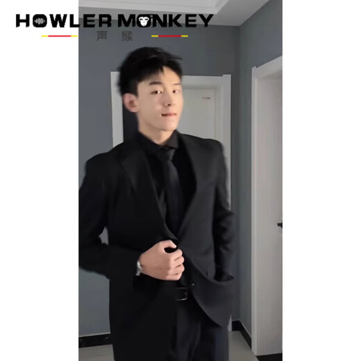 Sound monkey men's jacket high-end suit suit dk uniform dress shoulder pad casual suit wedding dress groomsman suit + black shirt + trousers three-piece suit XL