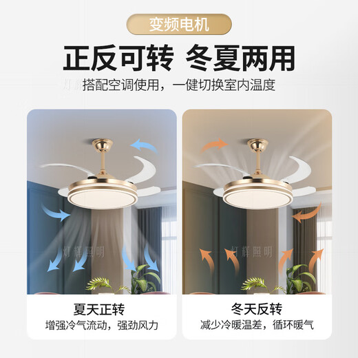 JPHZNB一体变频风扇灯隐形现代简约吊扇灯餐厅卧室客厅家用42寸餐吊灯具 6623白-42寸变频