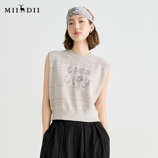 谜底针织衫无袖女2025夏季新品复古文艺宽松H型短上衣252MZ0877 麻灰 S