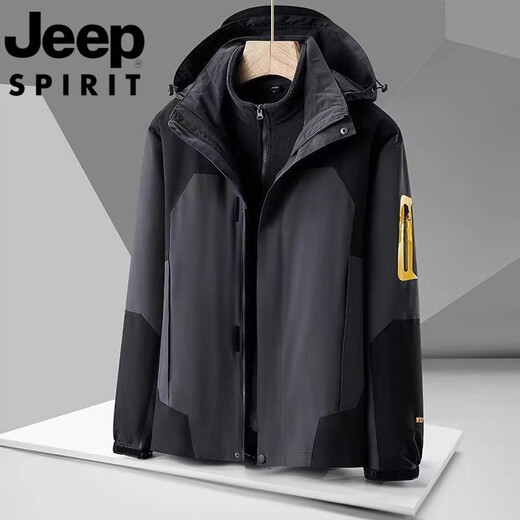 吉普（JEEP）冲锋衣男女秋冬新款防水防风衣外套情侣户外休闲运动登山外套 女款象牙白【 两件套 女M(建议80-90斤)