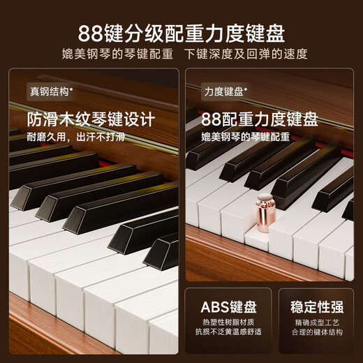 贝琪（Betsy）B351电钢琴88键重锤成人儿童电子钢琴家用练习初学者专业考级钢琴 B351-重力度88键木纹黑+圆腿琴架