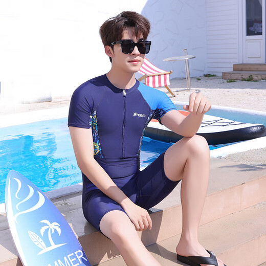 Yobel's new men's one-piece swimsuit, teenagers, children, sun protection, quick-drying, high school students' wetsuit, surfing suit, swimming suit, black fluorescent + swimming cap + swimming goggles 2XL recommended weight 150-170Jin Jin equals 0.5 kg