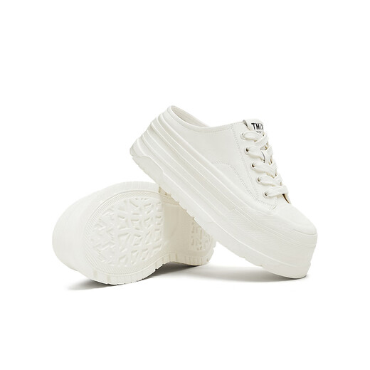 Tianmeiyi Canvas Schuhe lässige Schnüre-up-vielseitige Dick-Soled-Sneakers Damenschuhe 2025 Herbst neuer Stil Weiß 34