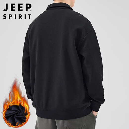 JEEP SPIRIT Jeep sweatshirt men's spring casual POLO shirt top men's lapel long-sleeved T-shirt for men brown plus velvet XL