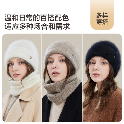 JIUMU pure cashmere warm woolen hat autumn and winter brushed knitted hat cold hat winter hat winter outdoor cold-proof hat women winter