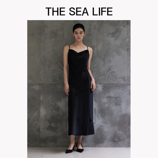 THE SEA LIFE女士连衣裙欧海一生 缎面垂坠感连衣裙女2025秋优雅吊带裙17078-1 奶油白 S