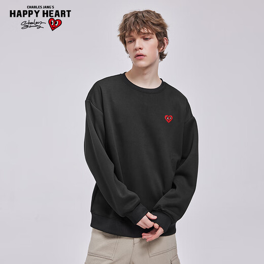 Charles Heart White Deer & Wang Churan same style sweatshirt for men and women couples same style round neck plus velvet top black plus velvet L