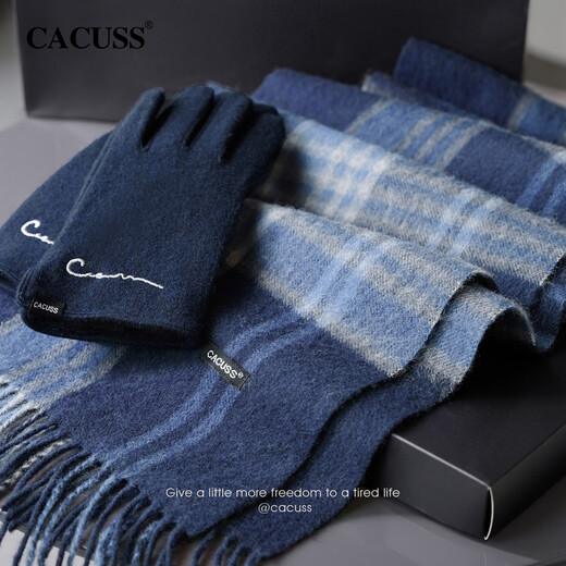 CACUSS wool scarf men's winter warm scarf high-end cold protection gift for boyfriend Christmas and New Year gift box with gloves