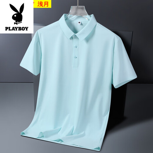 花花公子（PLAYBOY）高档品牌轻奢冰丝短袖POLO衫男夏季透气商务休闲高弹力翻领男款T POLO衫12357浅月 3XL (建议165-180斤)