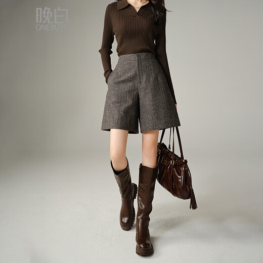 Late White New Product 2025 This Year's Popular Western Style Sheep Wool Versatile Small People Wool Boot Pants Fashionable Casual Shorts Brown 28