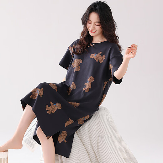 
Modal nightgown for women's summer short-sleeved pajamas 2025 new summer thin pregnant women's summer dress ZH14106 L (165)