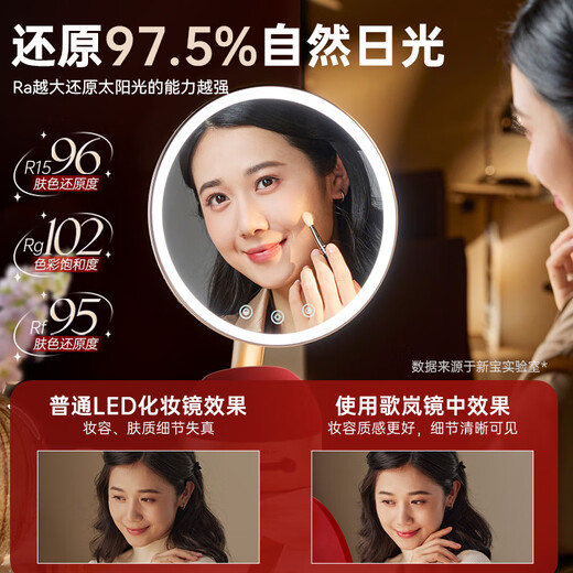 Gelan red dowry makeup mirror with light LED wedding gift for the bride and groom, fill-in light beauty mirror, desktop dresser high definition, holiday gift for girlfriend and best friend M2 Burgundy Red