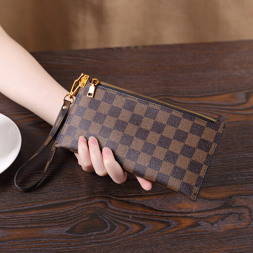 Kangaroo Leather Women's Long Wallet Women's Zipper Wallet Multiple Card Slots Light Luxury Clutch Mobile Phone Bag Presbyopia Coffee