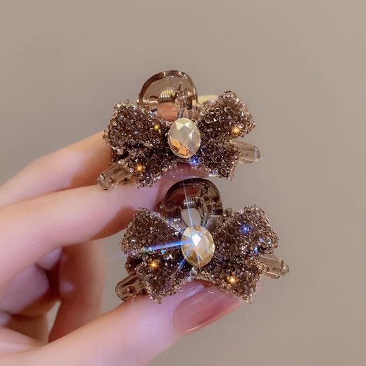 Liangshihuan 2025 New Diamond Bow Small Hairpin Feminine Bangs Clip Side Broken Hairpin Small and Exquisite Small Clip Coffee Color Single