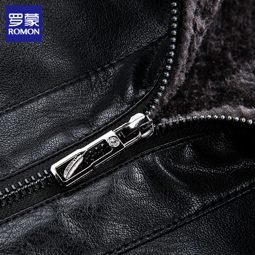 ROMON Men's Leather Jacket Winter Thickened Warm Lapel Casual Leather Jacket Men's Dad Top Black XL (175) (Recommended weight 100-125 Jin Jin equals 0.5 kg)