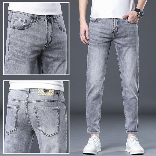 
LEE KIDS summer thin Tennis jeans men's black gray cropped pants slim-fitting slim-fitting 9-point pants 1048 Black gray 1-9-point pants 36