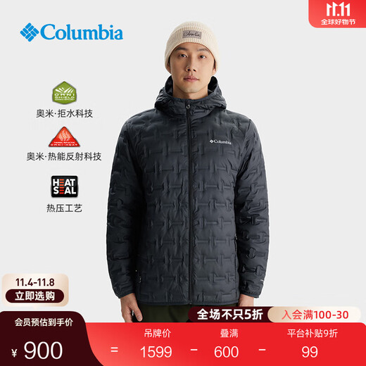 Columbia men's and women's seamless heat-pressed silver dot water-repellent 650 fluffy duck down warm down jacket WE6610 010 Asia-Pacific slim fit black XL (185/104A)
