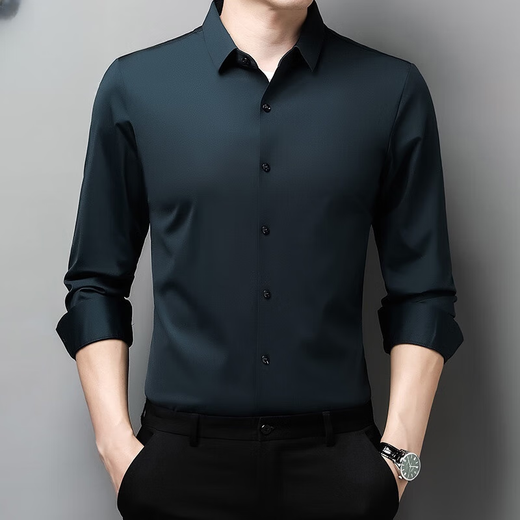 MEOD轻奢国际高档男士衬衫无痕长袖衬衫中商务休闲高弹免烫纯色衬衣男 9926紫红色 M 165/ 建议90-120b