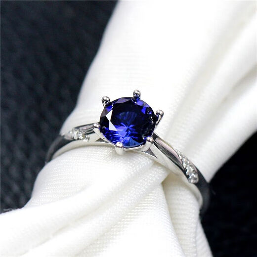 Ruoximeng 925 sterling silver tanzanite ring for women, one carat sapphire, Japanese and Korean personalized fashionable birthday gift that does not fade, sterling silver live mouth (1 carat/6.5mm) M5