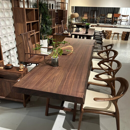 North American black walnut solid wood large board tea table and chair combination boss desk desk natural edge Zen tea table logs Contact customer service to select board texture